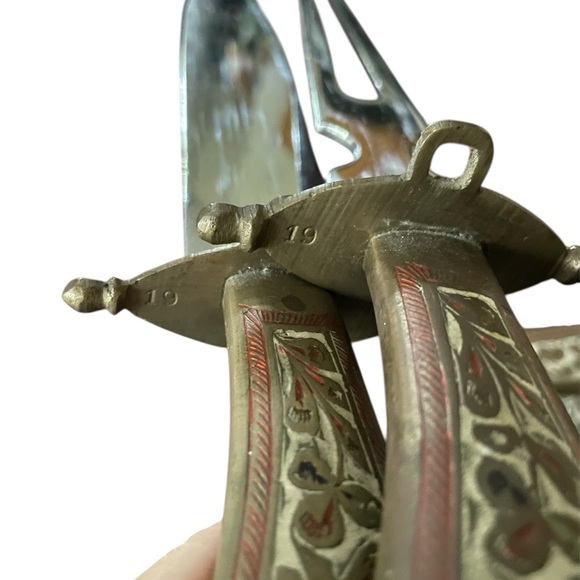 Vintage brass carving set handcrafted knife, fork and sheath, solid intricate - Picture 9 of 11